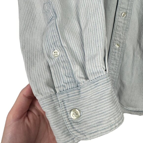 Vintage GAP Denim Blue Striped Button Down Shirt Cotton Large - Picture 5 of 9